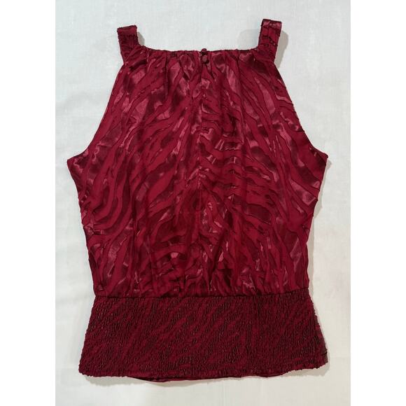 White House Black Market WHBM Red Zebra Burnout Silk Blend Top Size 8P (038) - Picture 6 of 10